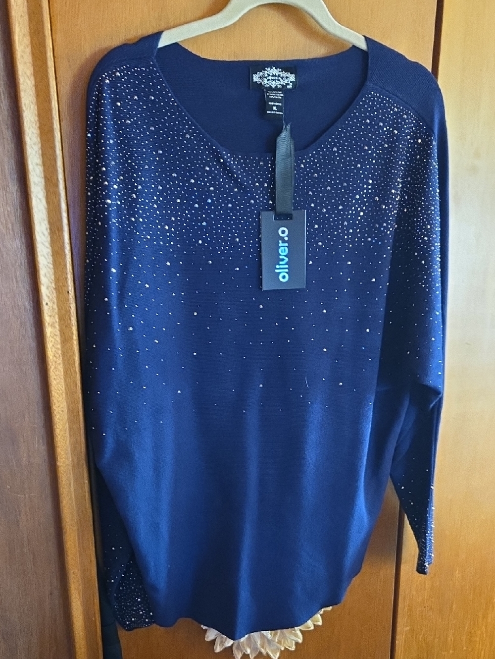 Navy Scoop Neck Sweater with Sparkle Detail